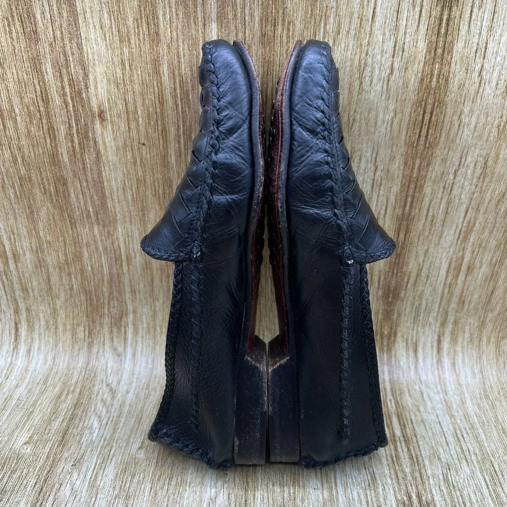 Bragano Woven Loafers Men's Size 9 Black Leather Italian Crafted Slip On Shoes